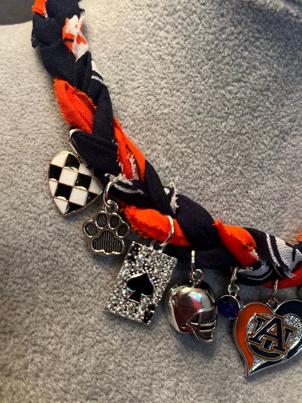 Auburn Tigers Braided Bandana Necklace, Orange and Navy Game Day, 27”